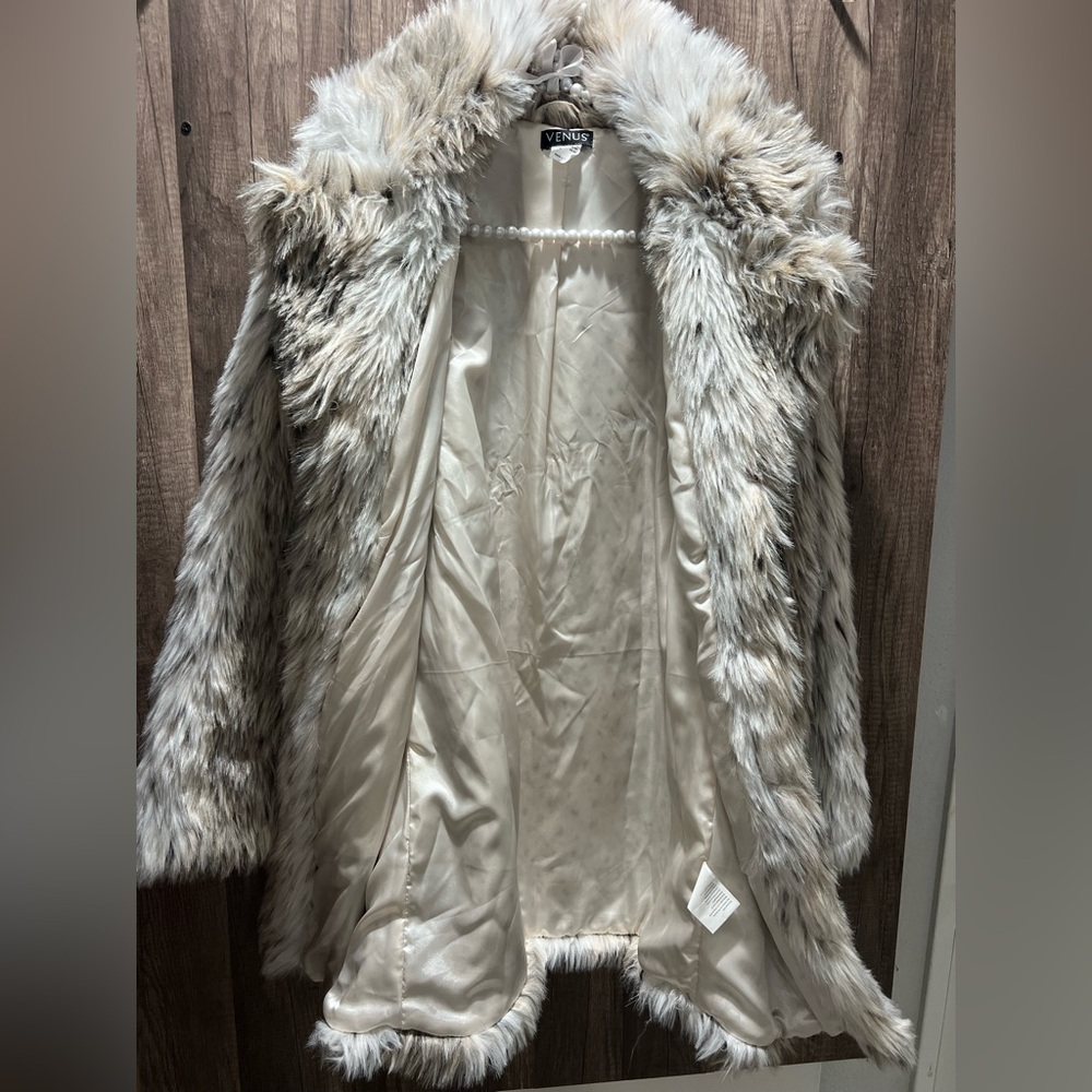 Women's Soft Fur Coat Jacket Cream white Womens Small 38 Vintage Style - Picture 6 of 12